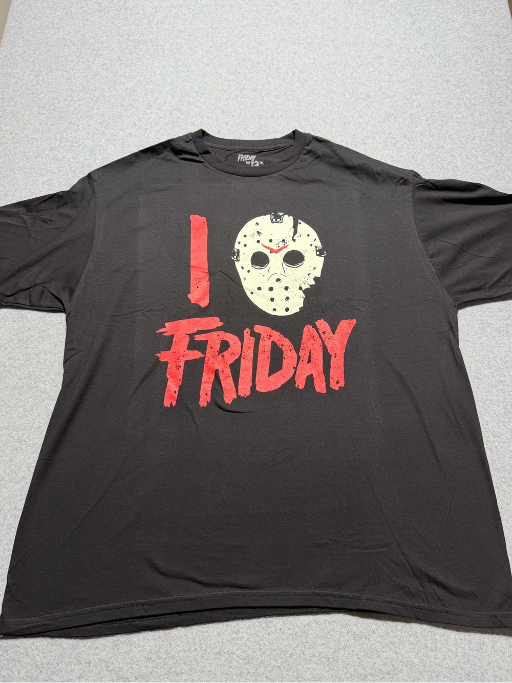 Classic Friday The 13th T-shirt, Hockey Mask Design, Black And Red Size XXL